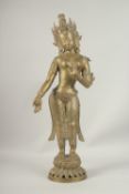 A TALL 19TH CENTURY BRONZE STANDING GOD FIGURE on a circular base. 80cms high.