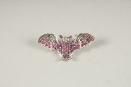 A SILVER RUBY SET, DIAMOND EYE BAT BROOCH AND PENDANT.