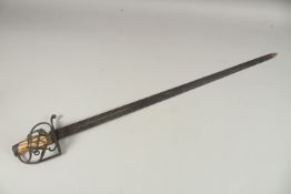 AN 18TH CENTURY NAVAL OFFICER'S SWORD by WOOLLEY, the handle pierced with an anchor and bone grip,