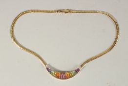 A 14CT YELLOW GOLD MULTI-GEM AND DIAMOND SET NECKLACE.