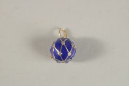 A SILVER AND BLUE ENAMEL BALL LOCKET.