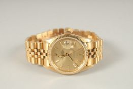 A GENTLEMAN'S 18CT YELLOW GOLD ROLEX OYSTER PERPETUAL DATEJUST WRISTWATCH.