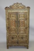 A FINE LARGE LATE 19TH - EARLY 20TH CENTURY NORTH AFRICAN MORROCCAN PAINTED CARVED WOODEN CABINET,