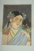 A FINE INDIAN PAINTING OF A FEMALE PORTRAIT, 31cm x 21cm.