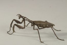 A BRONZE OKIMONO OF A PRAYING MANTIS, with articulated legs.