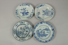 FOUR CHINESE BLUE AND WHITE PORCELAIN PLATES, (af), each 22.5cm diameter, (4).