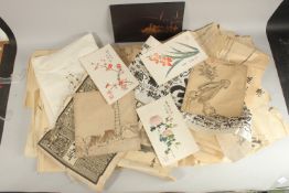 A QUANTITY OF VARIOUS PAINTINGS ON PAPER, including a lacquered and gilded wooden panel, (qty).