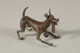 A BRONZE OKIMONO OF A DOG.