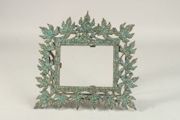A FINE 19TH CENTURY INDIAN POSSIBLY KASHMIR TURQUOISE INLAID FRAME, 26cm wide.