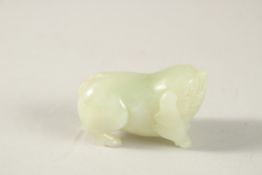 A CHINESE JADE CARVING OF A PIG, 5cm long.