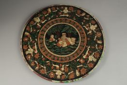 A VERY LARGE AND FINE 19TH CENTURY INDIAN BOMBAI SCHOOL OF ARTS CHARGER, signed to the reverse,