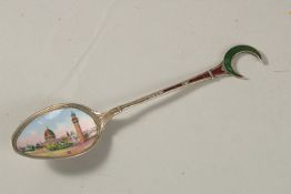 A FINE 19TH CENTURY VIENNA ENAMELLED SILVER SPOON FOR THE OTTOMAN MARKET, 12.5cm long.