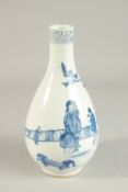 A CHINESE BLUE AND WHITE PORCELAIN BOTTLE VASE, painted with figures, 24cm high.