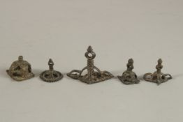 A GROUP OF FIVE 17TH CENTURY TIBETAN OR SOUTH INDIAN BUDDHIST BRONZE STAMPS, (5).