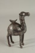 A FINE PERSIAN SILVER INLAID STEEL CAMEL, 19.5cm high.