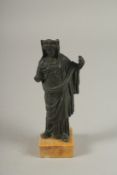 A VERY FINE 19TH CENTURY GRAND TOUR OR POSSIBLY ANCIENT ROMAN STYLE BRONZE FIGURE OF A LADY, mounted