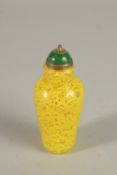 A FINE CHINESE PEKING GLASS BOTTLE, with specks of gold and green stone stopper - possibly jade, 8.
