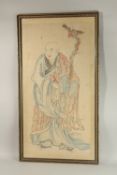 A LARGE CHINESE PAINTING ON PAPER, of an immortal, framed and glazed, 123cm x 61cm overall.