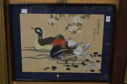 Chinese School, painting of mandarin ducks.