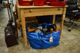 A pine single drawer side table.