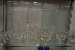 Cut glassware to include decanters, circular bowl etc.