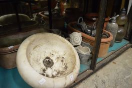 Small marble circular sink, garden pots and other items.