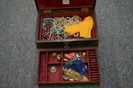 A Tunbridge Ware jewellery box and contents.