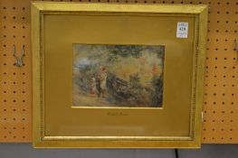 Circle of Birkett Foster, a Kentish cottage and gathering honeysuckle, two watercolours bearing