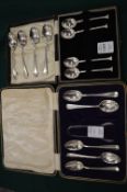 Two part sets of silver coffee spoons.