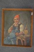 Italian School, a seated fisherman with a pipe, oil on canvas and another oil painting of figures by