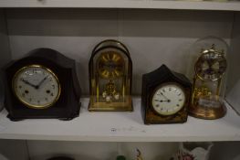 A Smiths bakelite mantel clock, chinoiserie decorated clock and two anniversary clocks.
