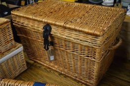 A large wicker basket.
