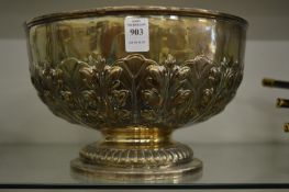 A good large silver pedestal bowl with embossed leaf work decoration.