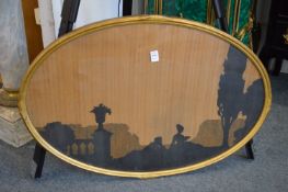 An oval marquetry picture.