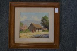 Benito Ramos Catalan, hut on a mountain road, oil on board, signed.