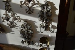 A pair of painted carved wood twin branch wall lights.