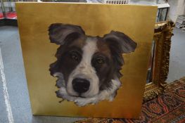 Head of a collie dog, oil on canvas.