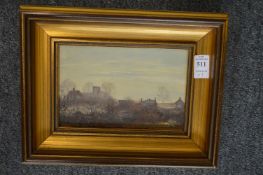 Three small paintings, landscape and figure subjects.