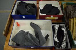 Three pairs of ladies boots, boxed, size 6 together with a pair of boxed shoes.