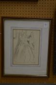 Circle of Laura Knight, an elegant lady and her maid, charcoal.