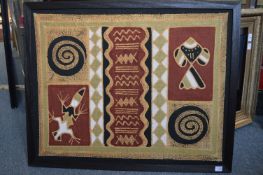 Abstract painting on fabric, mounted onto board.