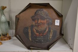 Portrait of an old sailor painted on tin.