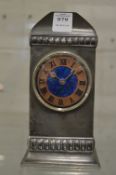 Liberty & Co, a Tudric mantel clock, no. 01034 with copper chapter ring, enamel decoration to the