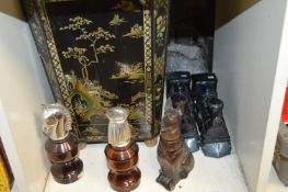 Novelty after have bottles and a tin waste paper basket.