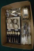 Silver and plated items to include a cased set of six silver coffee spoons, silver and mother of