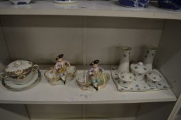 Two Meissen figural double salts, some restoration, together with other decorative china.