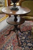 19th century mahogany two-tier dumb waiter on tripod base.