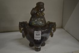 A Chinese carved agate Koro and cover.