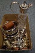 A quantity of plated items to include a claret jug.