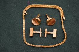 A pair of Georg Jensen 18ct gold cufflinks, a pair of 14ct gold cufflinks and a 9ct gold chain.